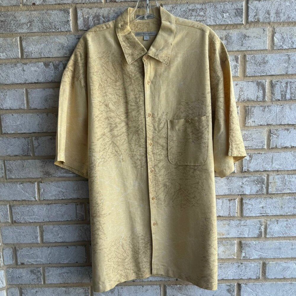 Geoffry Beene Short Sleeve Button Up Linen Blend Tropical Shirt Men's Size L